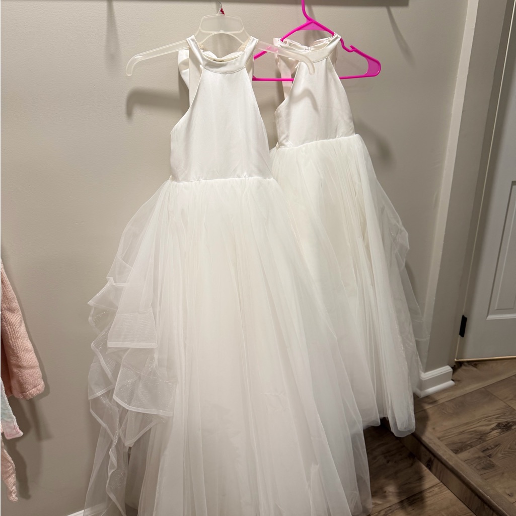 First Communion Or Flower Girl Elegant White Halter Neck Tulle Dresses